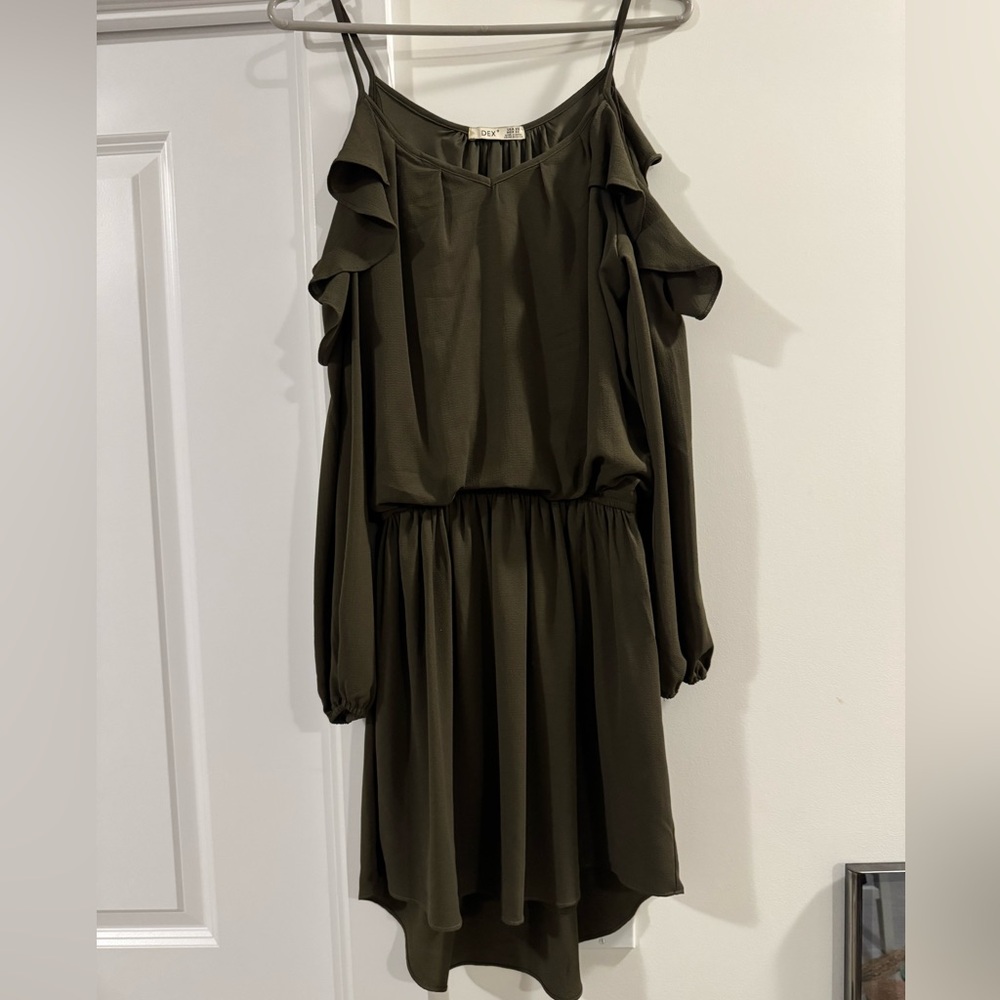 Dex Olive Long Sleeve Dress with Ruffles